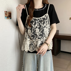 半袖 レースストラップ ツーセット キュートTシャツ レディース トップス
