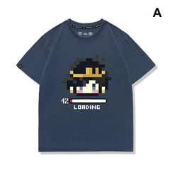 人気キャラ プリント トップス マイクラ風 ドット絵キャラ ユニセックス 半袖 Tシャツ
