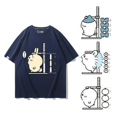 人気キャラ プリント トップス 身長を測る ユニセックス 半袖Tシャツ