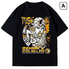 人気キャラ プリント トップス スティール・ボール・ラン風 ユニセックス 半袖Tシャツ