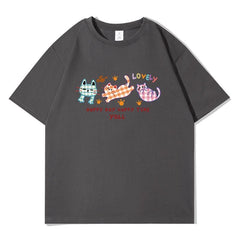 キティプリント×ルーズシルエット レディース 綿素材 こだわりデザイン Tシャツ トップス