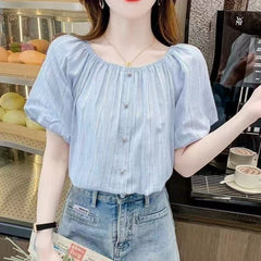 オフショルダー×パフスリーブ デザイン 半袖レディース トップス