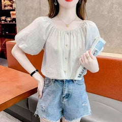 オフショルダー×パフスリーブ デザイン 半袖レディース トップス