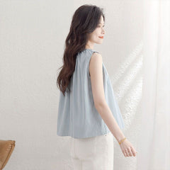 エレガント シンプル ドローストリング ノースリーブ ルーズ レディース シャツ