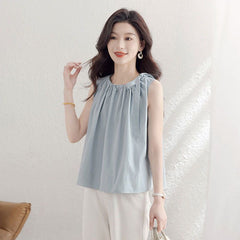 エレガント シンプル ドローストリング ノースリーブ ルーズ レディース シャツ