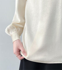 ローズコサージュ リボンディテール フレンチ Vネック ロングスリーブ オフィスシャツ レディース トップス