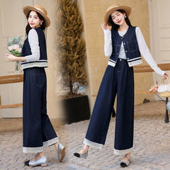 デニムベスト&ゆったりワイドパンツレディース セットアップ