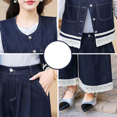 デニムベスト&ゆったりワイドパンツレディース セットアップ