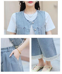 デニムベスト&ゆったりワイドパンツレディース セットアップ