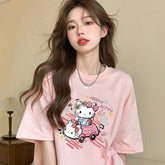 人気キャラ プリント キティプリント×半袖 綿素材 キュートデザイン ユニセックス Tシャツ