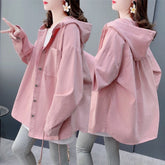 無地 デザイン性 フード付きロンゲスリーブ 薄手カーディガン レディース トップス