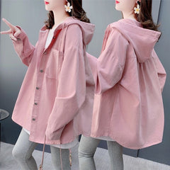 無地 デザイン性 フード付きロンゲスリーブ 薄手カーディガン レディース トップス