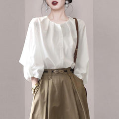 フレンチパフスリーブブラウス&Aラインスカート レディース セットアップ