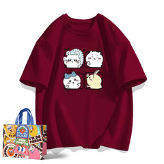 人気キャラ プリント トップス 楽しい瞬間 ユニセックス 半袖Tシャツ