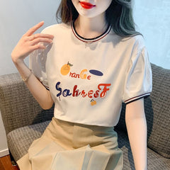 コットン 半袖 シンプルフルーツTシャツ レディース トップス