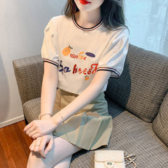 コットン 半袖 シンプルフルーツTシャツ レディース トップス