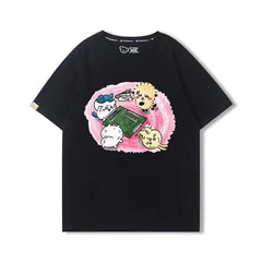 人気キャラ プリント トップス 麻雀対決 ユニセックス 半袖Tシャツ