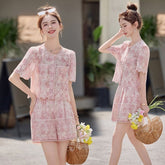 レース&オープンワーク 半袖トップス&ショートパンツ レディース セットアップ