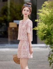 レース&オープンワーク 半袖トップス&ショートパンツ レディース セットアップ