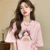 アニメ風キュートイラスト 半袖 レディース Tシャツ トップス