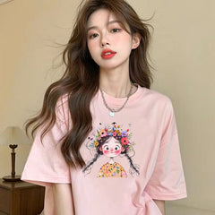 アニメ風キュートイラスト 半袖 レディース Tシャツ トップス