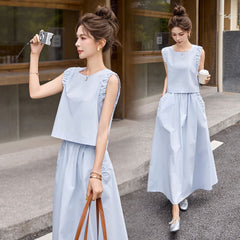 ブルーノースリーブトップス&ロングスカート レディース セットアップ