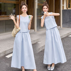 ブルーノースリーブトップス&ロングスカート レディース セットアップ