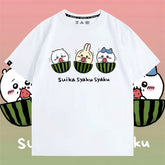 人気キャラ プリント トップス すいか ユニセックス 半袖Tシャツ