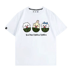 人気キャラ プリント トップス すいか ユニセックス 半袖Tシャツ