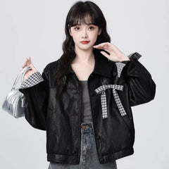 レディース 蝶結びディテール テーラード襟 レザージャケット|フォーマルにも・カジュアルにも