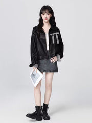 レディース 蝶結びディテール テーラード襟 レザージャケット|フォーマルにも・カジュアルにも