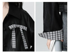 レディース 蝶結びディテール テーラード襟 レザージャケット|フォーマルにも・カジュアルにも