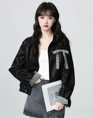 レディース 蝶結びディテール テーラード襟 レザージャケット|フォーマルにも・カジュアルにも