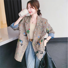 レディース 落書き風チェック柄 オーバーサイズ ジャケット|カジュアル・個性派