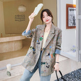 レディース 落書き風チェック柄 オーバーサイズ ジャケット|カジュアル・個性派