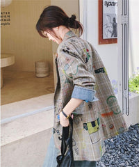 レディース 落書き風チェック柄 オーバーサイズ ジャケット|カジュアル・個性派