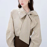 レディース 蝶結びリボン ストライプ シャツ|シンプル・個性派