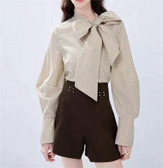 レディース 蝶結びリボン ストライプ シャツ|シンプル・個性派