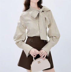 レディース 蝶結びリボン ストライプ シャツ|シンプル・個性派