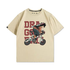 人気キャラ プリント トップス 自転車に乗る ユニセックス 半袖Tシャツ