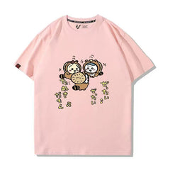 人気キャラ プリント トップス たぬきだもん ユニセックス 半袖Tシャツ