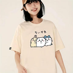 人気キャラ プリント トップス ぽっちゃり ユニセックス 半袖Tシャツ
