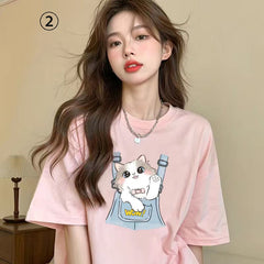 人気キャラ プリント キティプリント×半袖 綿素材 キュートデザイン ユニセックス Tシャツ