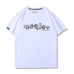 人気キャラ プリント トップス ラインアート風キャラ ユニセックス 半袖 Tシャツ