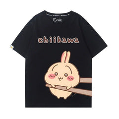 人気キャラ プリント トップス 箸で挟まれる ユニセックス 半袖Tシャツ