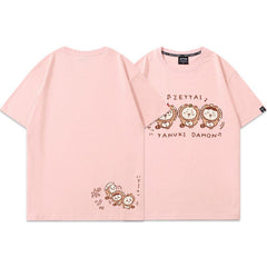 人気キャラ プリント トップス たぬき ユニセックス 半袖Tシャツ