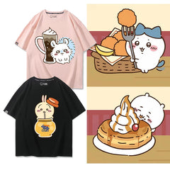 人気キャラ プリント トップス 美食 ユニセックス 半袖Tシャツ