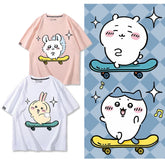 人気キャラ プリント トップス キックボード ユニセックス 半袖Tシャツ
