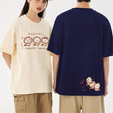 人気キャラ プリント トップス たぬき ユニセックス 半袖Tシャツ