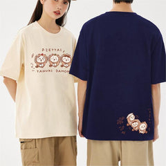 人気キャラ プリント トップス たぬき ユニセックス 半袖Tシャツ